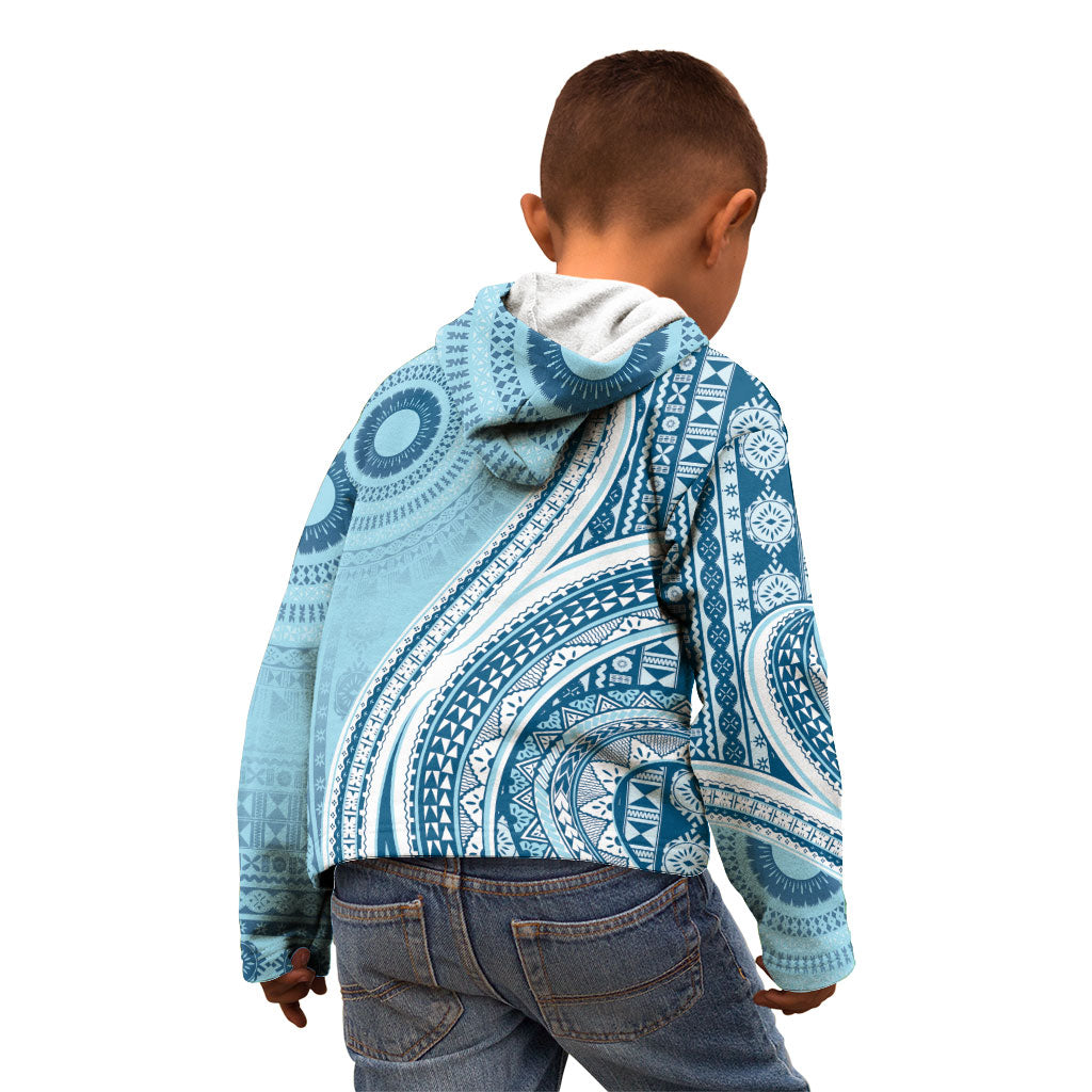 Bula Fiji Vintage Tapa Kid Hoodie Kaivity Masi Wave Motifs - Turquoise LT7 - Polynesian Pride