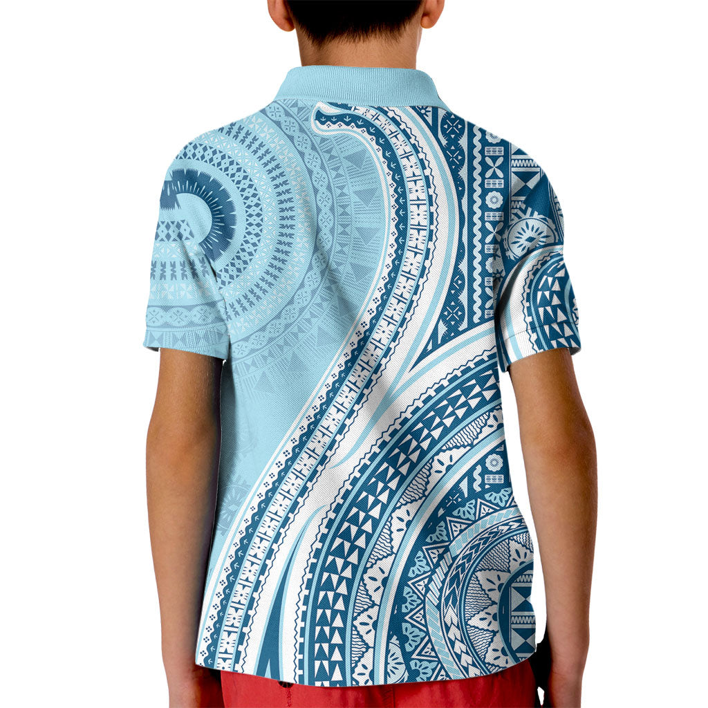 Bula Fiji Vintage Tapa Kid Polo Shirt Kaivity Masi Wave Motifs - Turquoise LT7 - Polynesian Pride