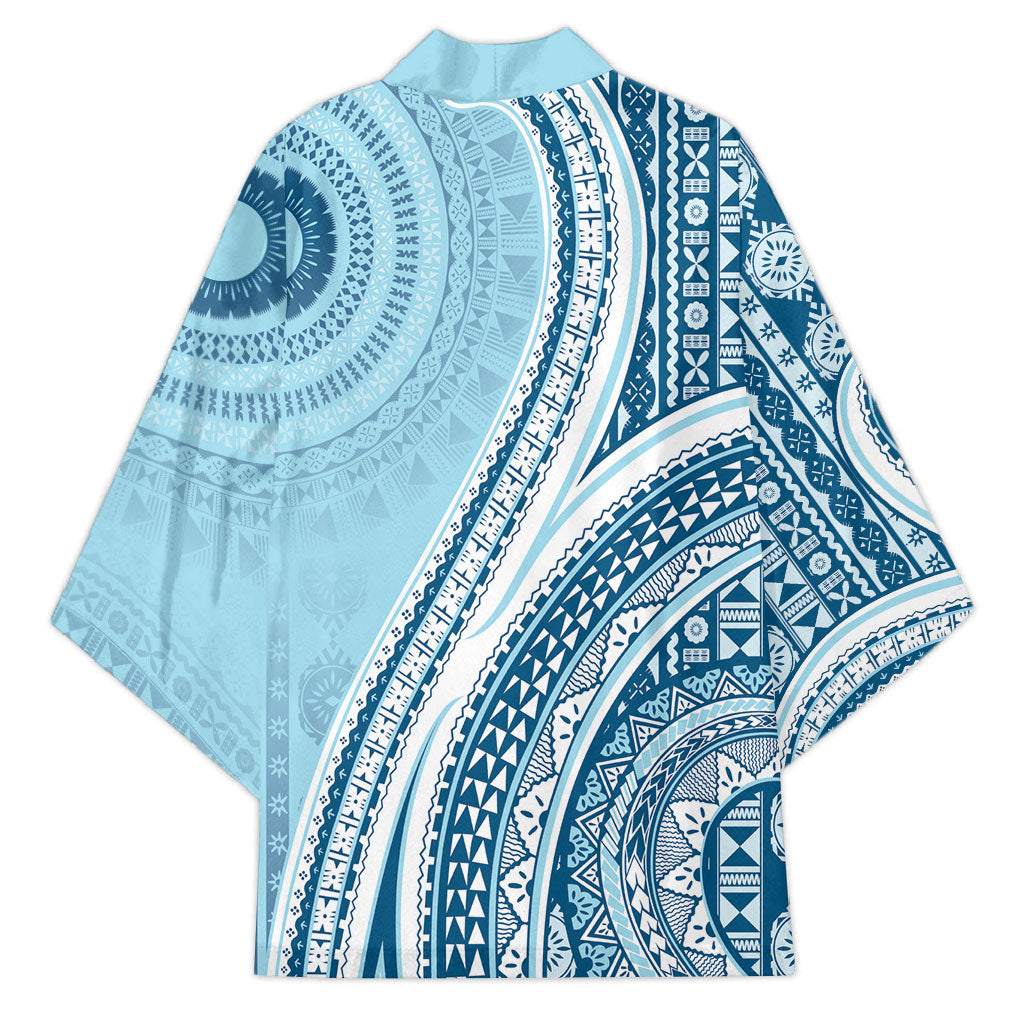 Bula Fiji Vintage Tapa Kimono Kaivity Masi Wave Motifs - Turquoise