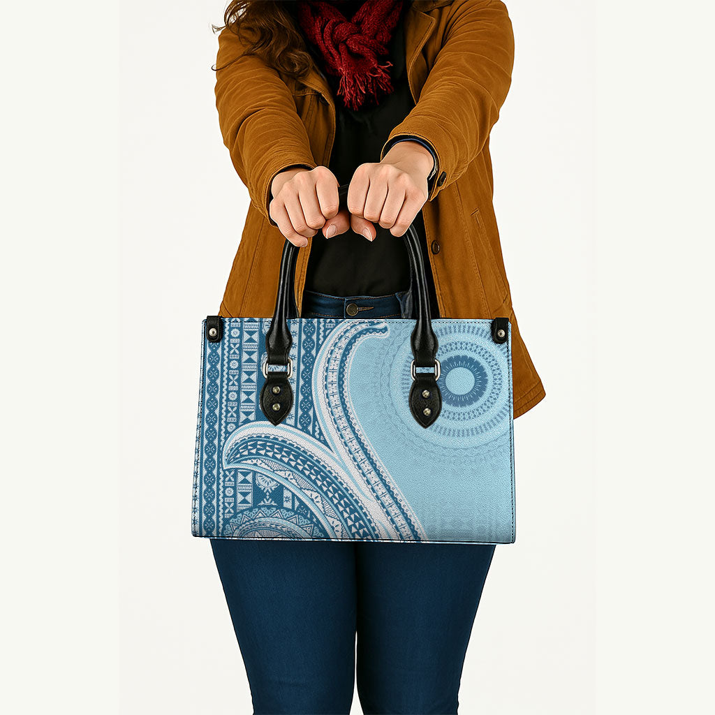 Bula Fiji Vintage Tapa Leather Bag Kaivity Masi Wave Motifs - Turquoise