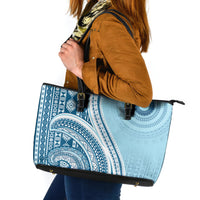Bula Fiji Vintage Tapa Leather Tote Bag Kaivity Masi Wave Motifs - Turquoise
