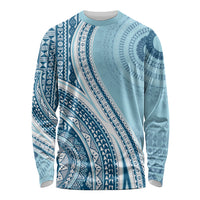 Bula Fiji Vintage Tapa Long Sleeve Shirt Kaivity Masi Wave Motifs - Turquoise