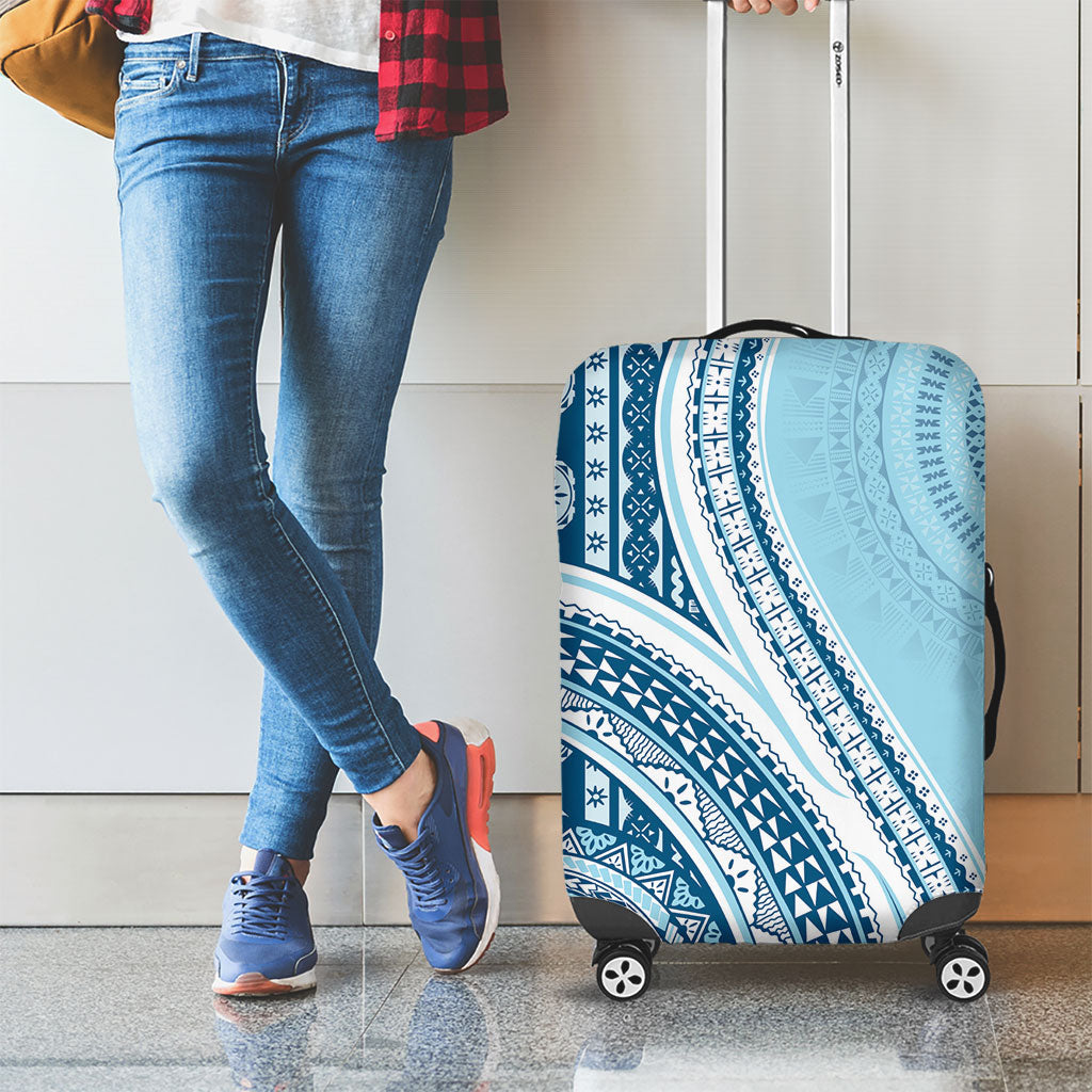 Bula Fiji Vintage Tapa Luggage Cover Kaivity Masi Wave Motifs - Turquoise LT7 - Polynesian Pride