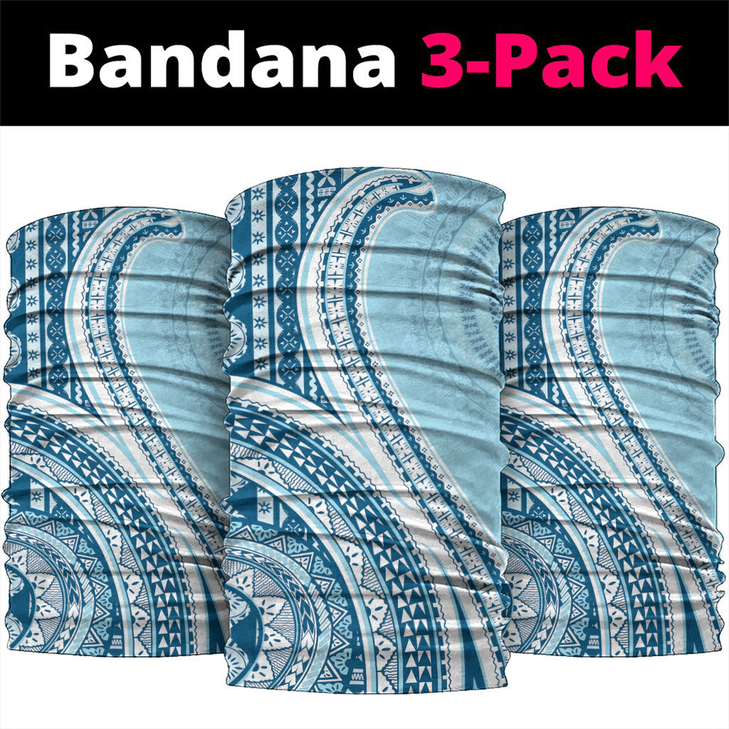 Bula Fiji Vintage Tapa Neck Gaiter Kaivity Masi Wave Motifs - Turquoise