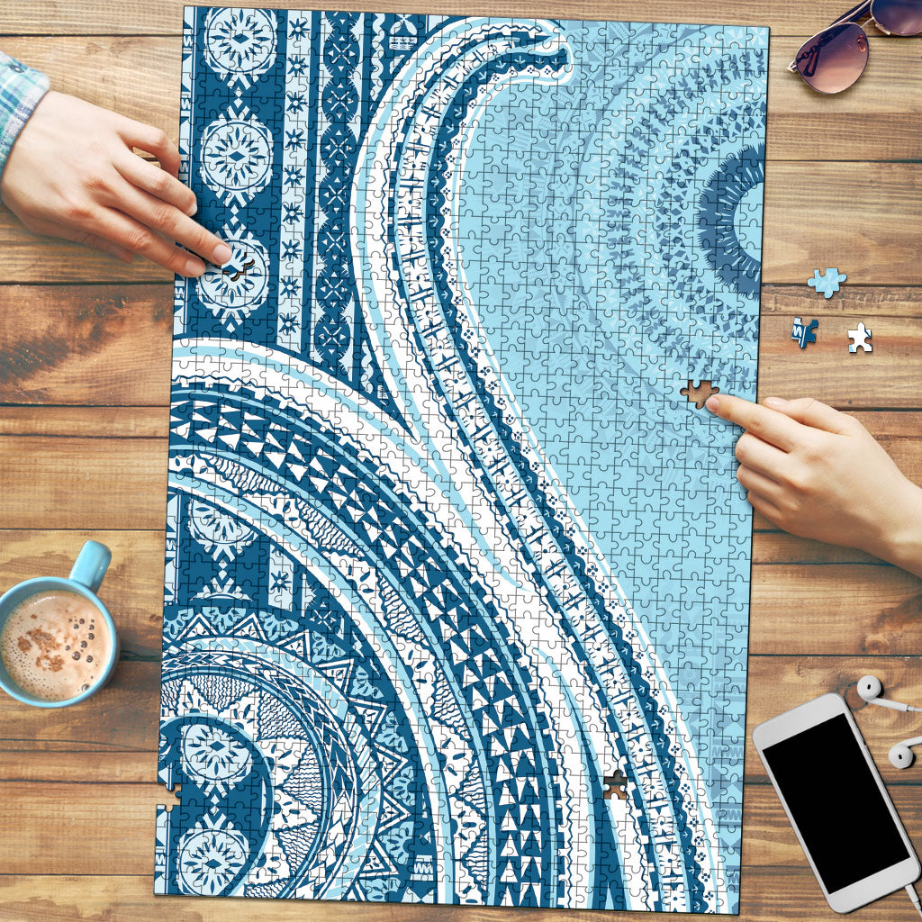 Bula Fiji Vintage Tapa Puzzle Kaivity Masi Wave Motifs - Turquoise