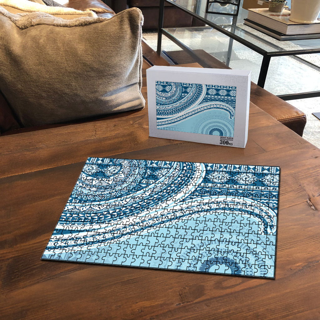 Bula Fiji Vintage Tapa Puzzle Kaivity Masi Wave Motifs - Turquoise