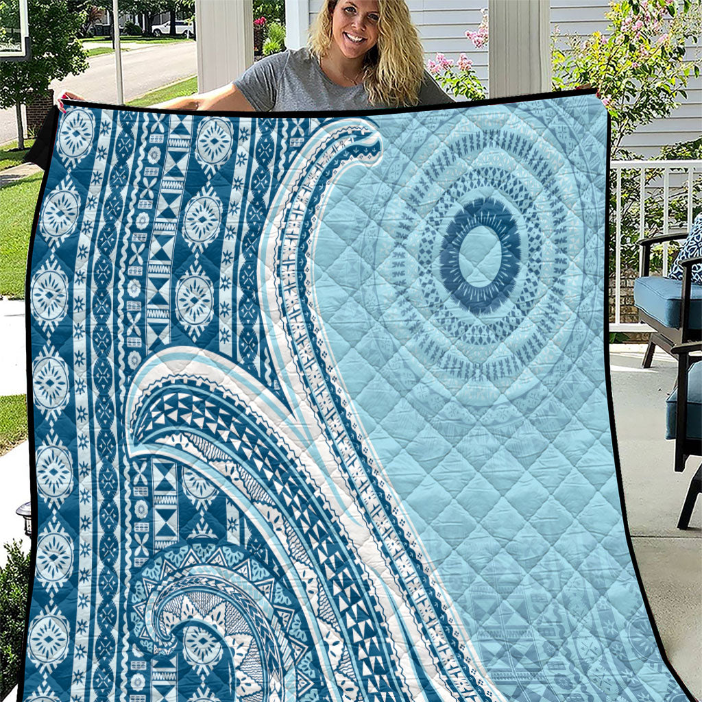Bula Fiji Vintage Tapa Quilt Kaivity Masi Wave Motifs - Turquoise LT7 Turquoise - Polynesian Pride
