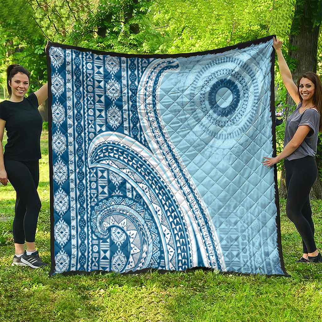 Bula Fiji Vintage Tapa Quilt Kaivity Masi Wave Motifs - Turquoise LT7 - Polynesian Pride