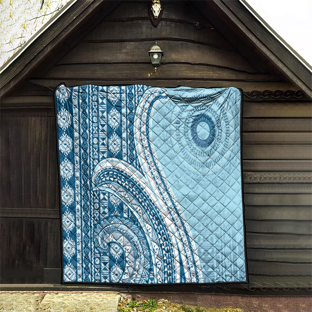 Bula Fiji Vintage Tapa Quilt Kaivity Masi Wave Motifs - Turquoise LT7 - Polynesian Pride