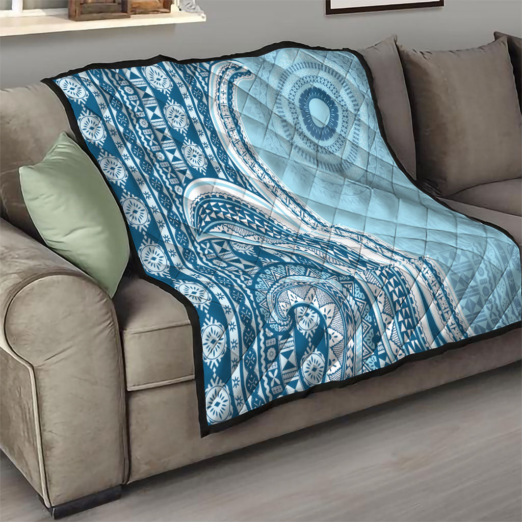 Bula Fiji Vintage Tapa Quilt Kaivity Masi Wave Motifs - Turquoise LT7 - Polynesian Pride