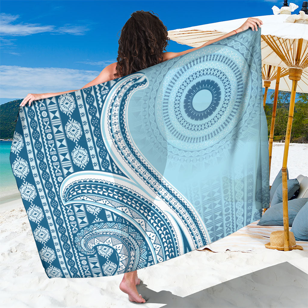 Bula Fiji Vintage Tapa Sarong Kaivity Masi Wave Motifs - Turquoise LT7 One Size 44 x 66 inches Turquoise - Polynesian Pride