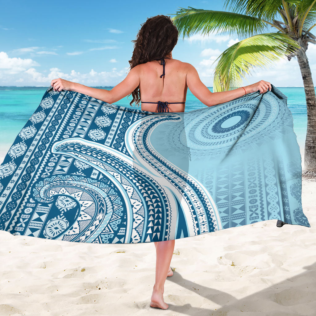 Bula Fiji Vintage Tapa Sarong Kaivity Masi Wave Motifs - Turquoise LT7 - Polynesian Pride