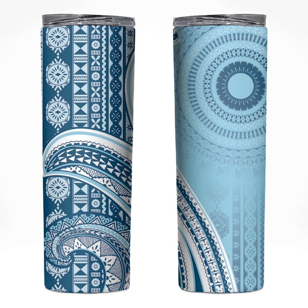 Bula Fiji Vintage Tapa Skinny Tumbler Kaivity Masi Wave Motifs - Turquoise LT7 Turquoise - Polynesian Pride