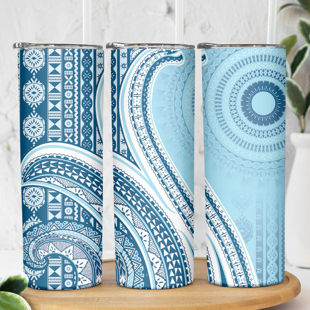 Bula Fiji Vintage Tapa Skinny Tumbler Kaivity Masi Wave Motifs - Turquoise LT7 - Polynesian Pride