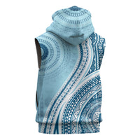 Bula Fiji Vintage Tapa Sleeveless Hoodie Kaivity Masi Wave Motifs - Turquoise LT7 - Polynesian Pride