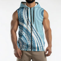 Bula Fiji Vintage Tapa Sleeveless Zip Hoodie Kaivity Masi Wave Motifs - Turquoise LT7 - Polynesian Pride