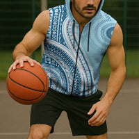 Bula Fiji Vintage Tapa Sleeveless Zip Hoodie Kaivity Masi Wave Motifs - Turquoise LT7 - Polynesian Pride