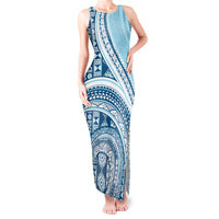Bula Fiji Vintage Tapa Tank Maxi Dress Kaivity Masi Wave Motifs - Turquoise LT7 Women Turquoise - Polynesian Pride