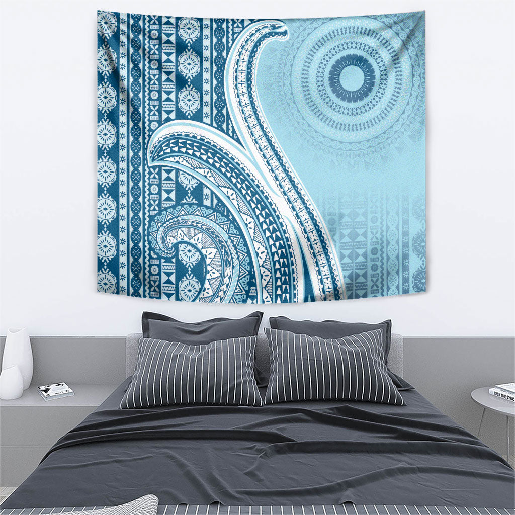 Bula Fiji Vintage Tapa Tapestry Kaivity Masi Wave Motifs - Turquoise LT7 - Polynesian Pride
