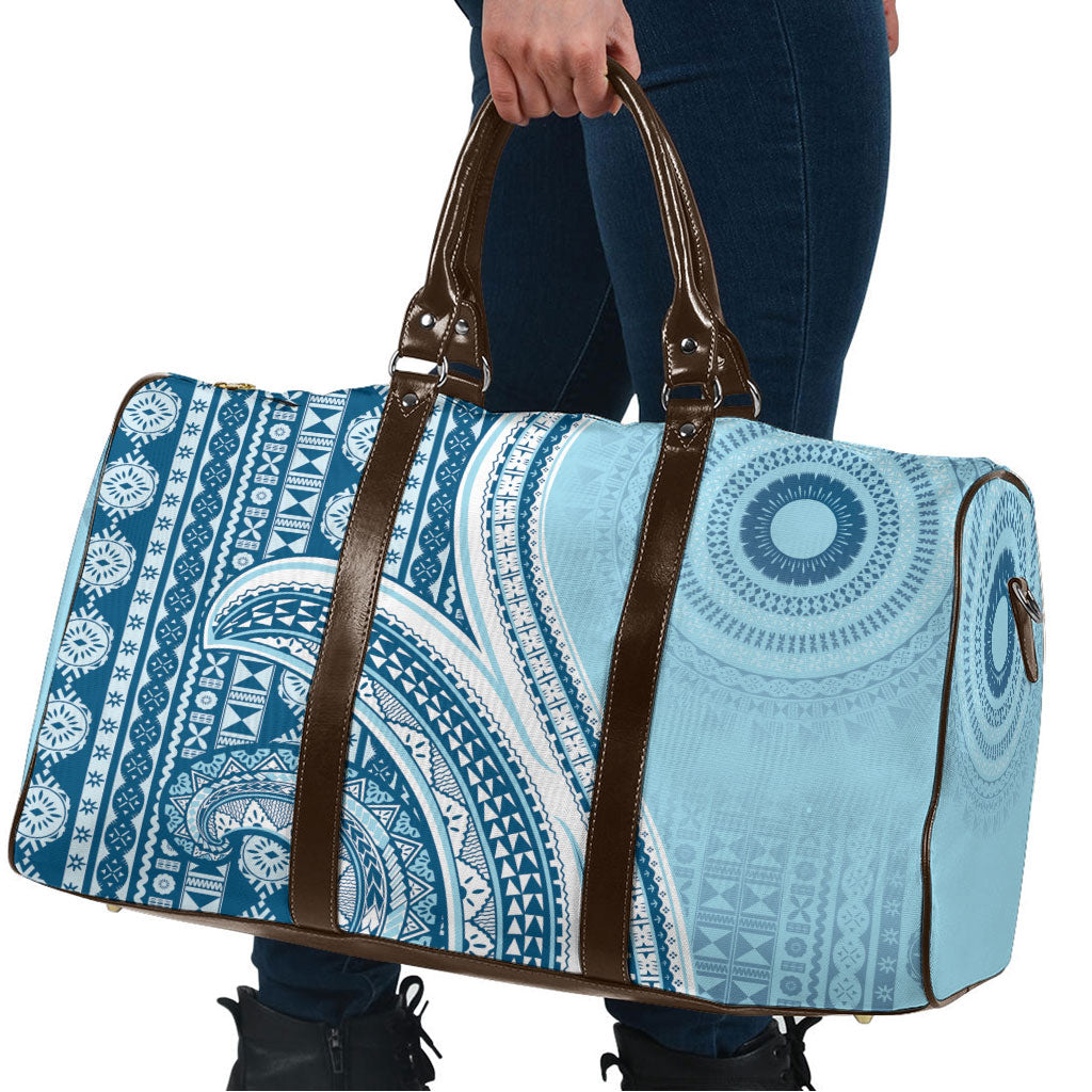 Bula Fiji Vintage Tapa Travel Bag Kaivity Masi Wave Motifs - Turquoise