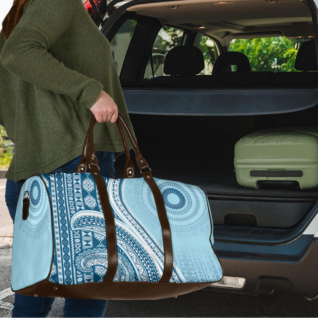 Bula Fiji Vintage Tapa Travel Bag Kaivity Masi Wave Motifs - Turquoise
