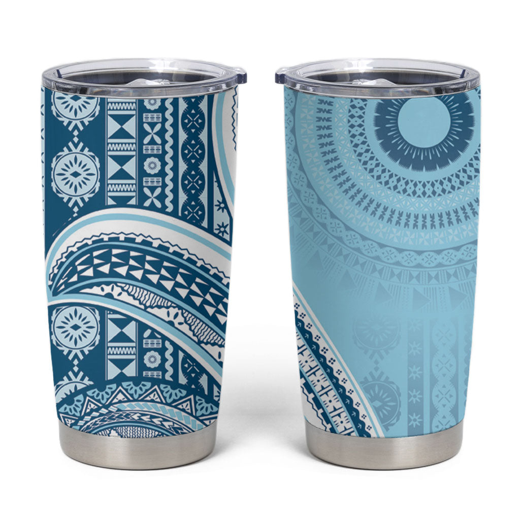 Bula Fiji Vintage Tapa Tumbler Cup Kaivity Masi Wave Motifs - Turquoise