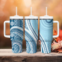 Bula Fiji Vintage Tapa Tumbler With Handle Kaivity Masi Wave Motifs - Turquoise