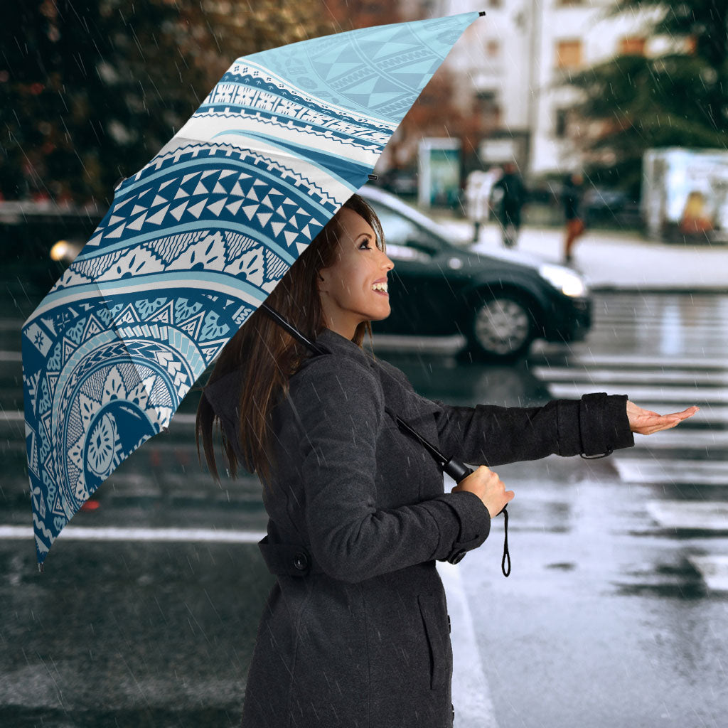 Bula Fiji Vintage Tapa Umbrella Kaivity Masi Wave Motifs - Turquoise