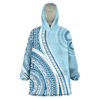 Bula Fiji Vintage Tapa Wearable Blanket Hoodie Kaivity Masi Wave Motifs - Turquoise LT7 One Size Turquoise - Polynesian Pride