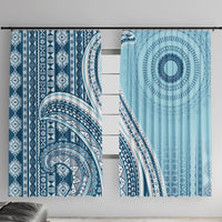 Bula Fiji Vintage Tapa Window Curtain Kaivity Masi Wave Motifs - Turquoise LT7 With Hooks Turquoise - Polynesian Pride