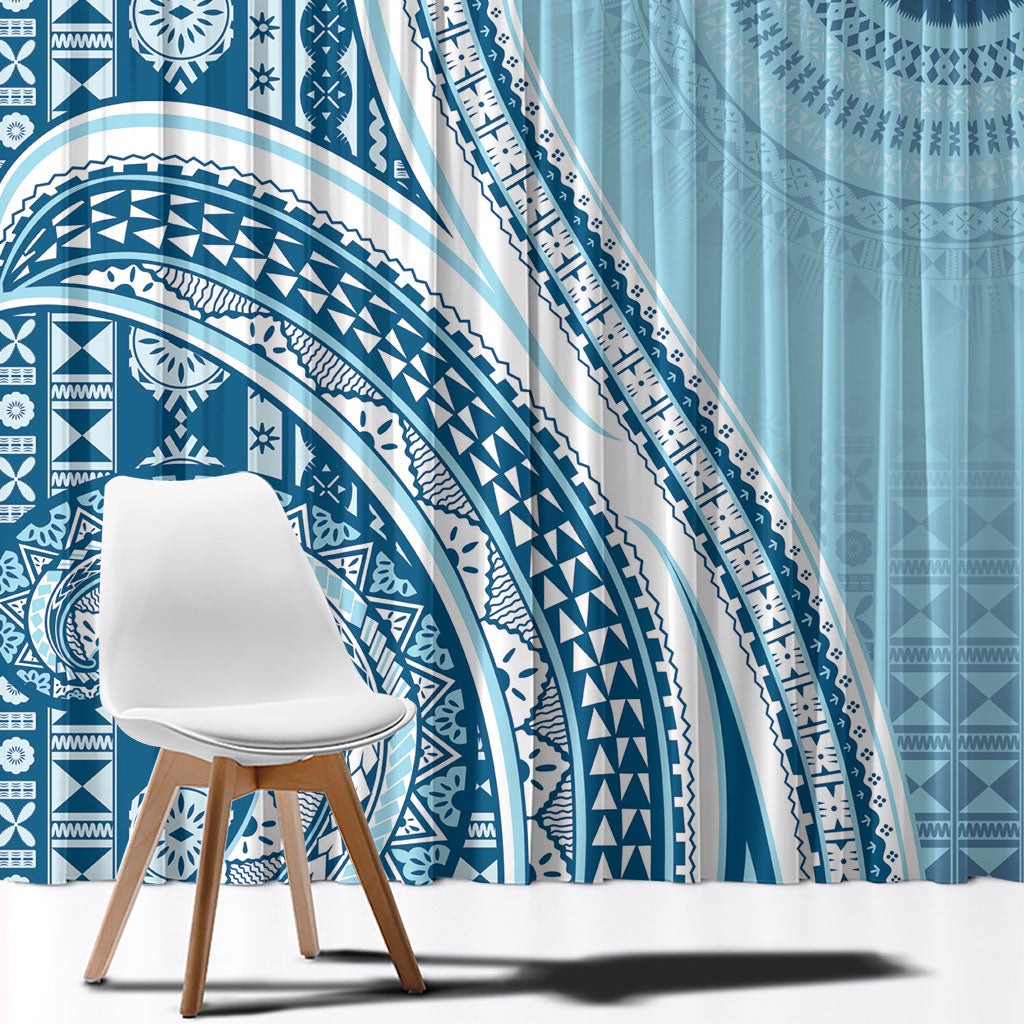 Bula Fiji Vintage Tapa Window Curtain Kaivity Masi Wave Motifs - Turquoise LT7 - Polynesian Pride