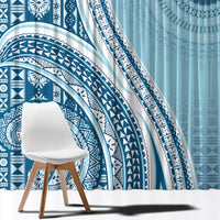 Bula Fiji Vintage Tapa Window Curtain Kaivity Masi Wave Motifs - Turquoise LT7 - Polynesian Pride