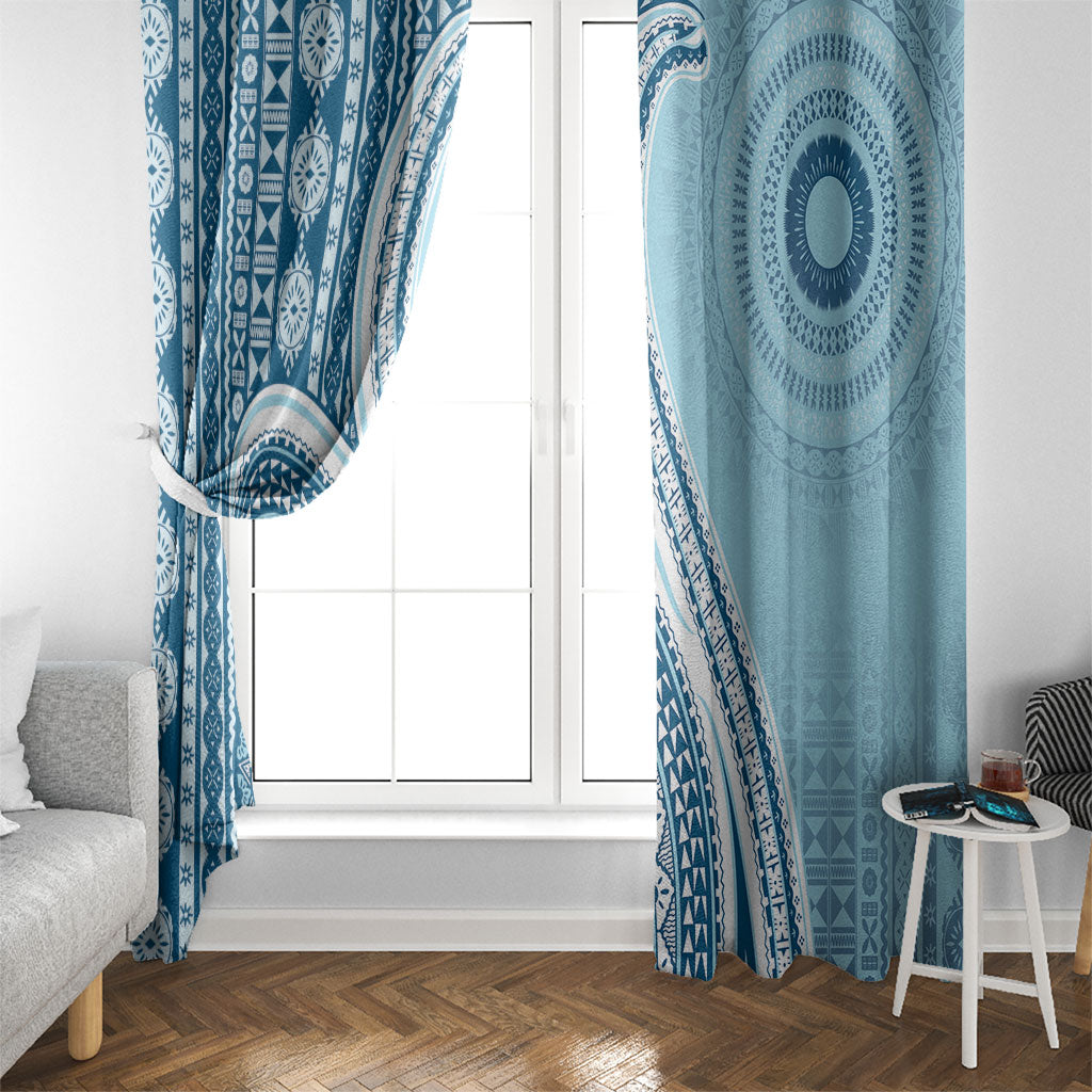 Bula Fiji Vintage Tapa Window Curtain Kaivity Masi Wave Motifs - Turquoise LT7 - Polynesian Pride