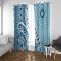 Bula Fiji Vintage Tapa Window Curtain Kaivity Masi Wave Motifs - Turquoise LT7 With Grommets Turquoise - Polynesian Pride