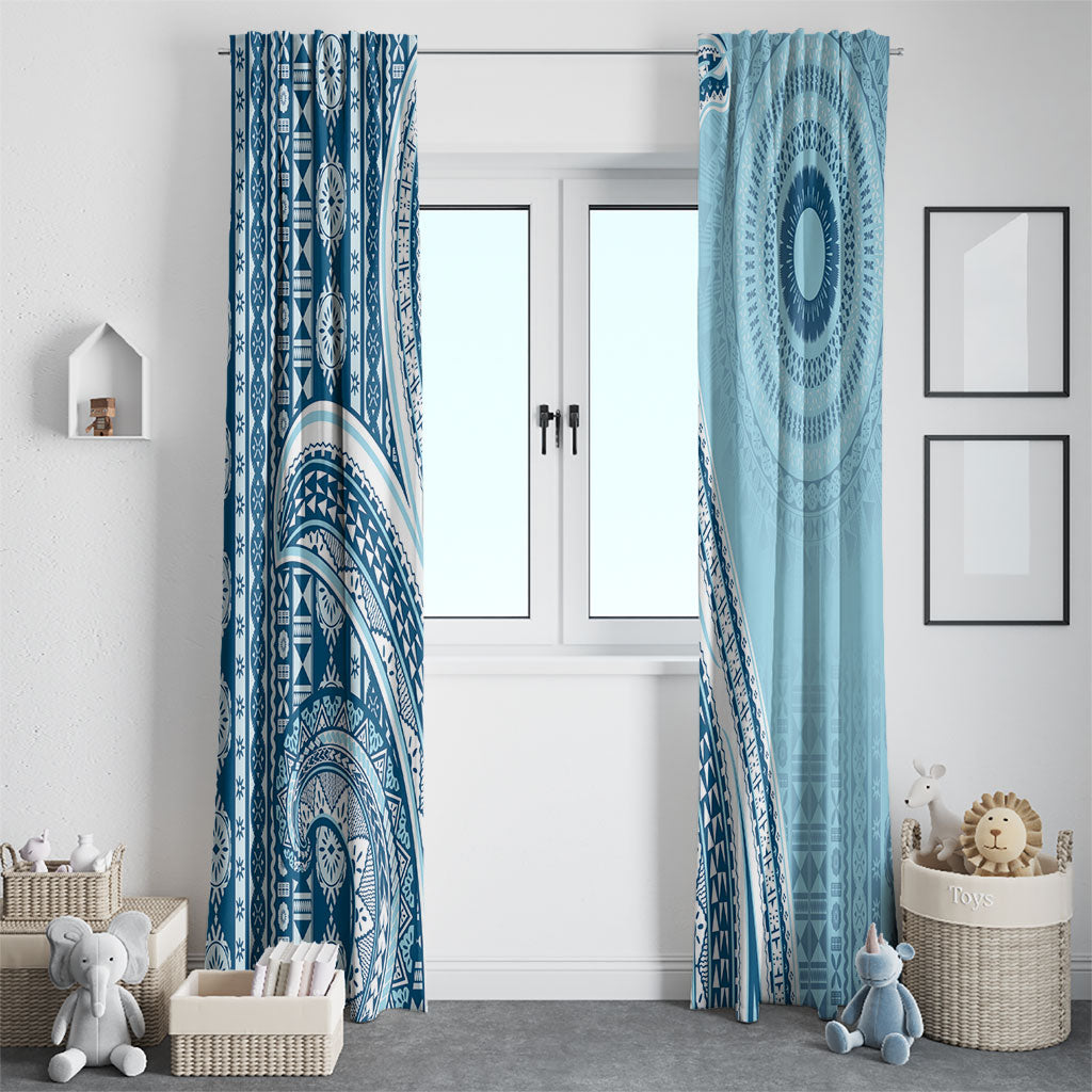 Bula Fiji Vintage Tapa Window Curtain Kaivity Masi Wave Motifs - Turquoise LT7 - Polynesian Pride