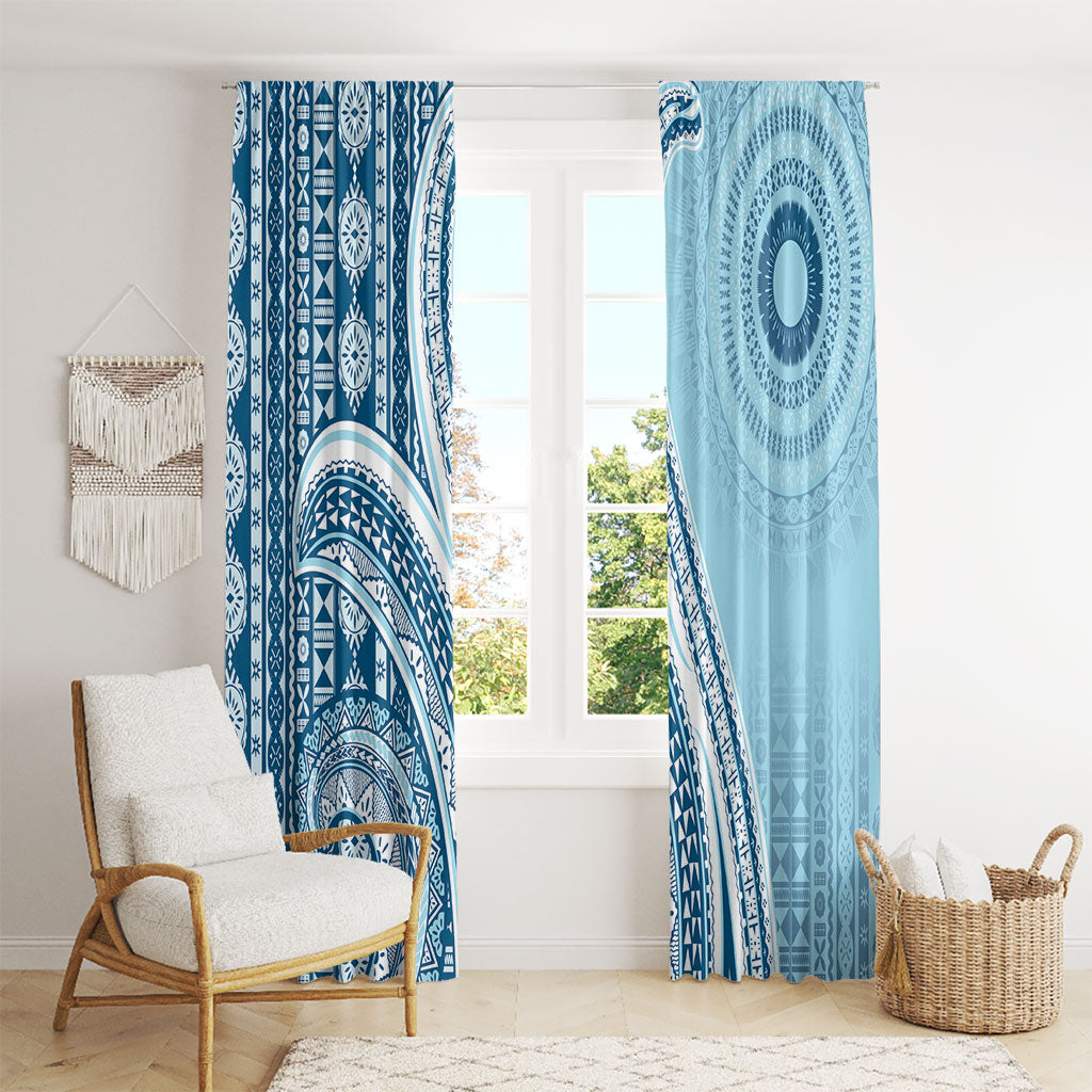 Bula Fiji Vintage Tapa Window Curtain Kaivity Masi Wave Motifs - Turquoise LT7 - Polynesian Pride