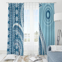 Bula Fiji Vintage Tapa Window Curtain Kaivity Masi Wave Motifs - Turquoise LT7 - Polynesian Pride