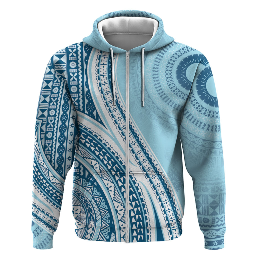 Bula Fiji Vintage Tapa Zip Hoodie Kaivity Masi Wave Motifs - Turquoise LT7 Zip Hoodie Turquoise - Polynesian Pride