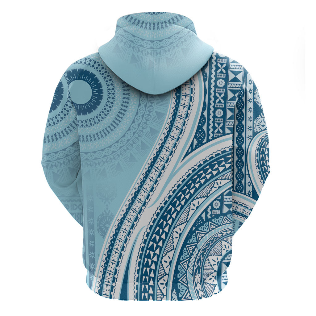 Bula Fiji Vintage Tapa Zip Hoodie Kaivity Masi Wave Motifs - Turquoise LT7 - Polynesian Pride