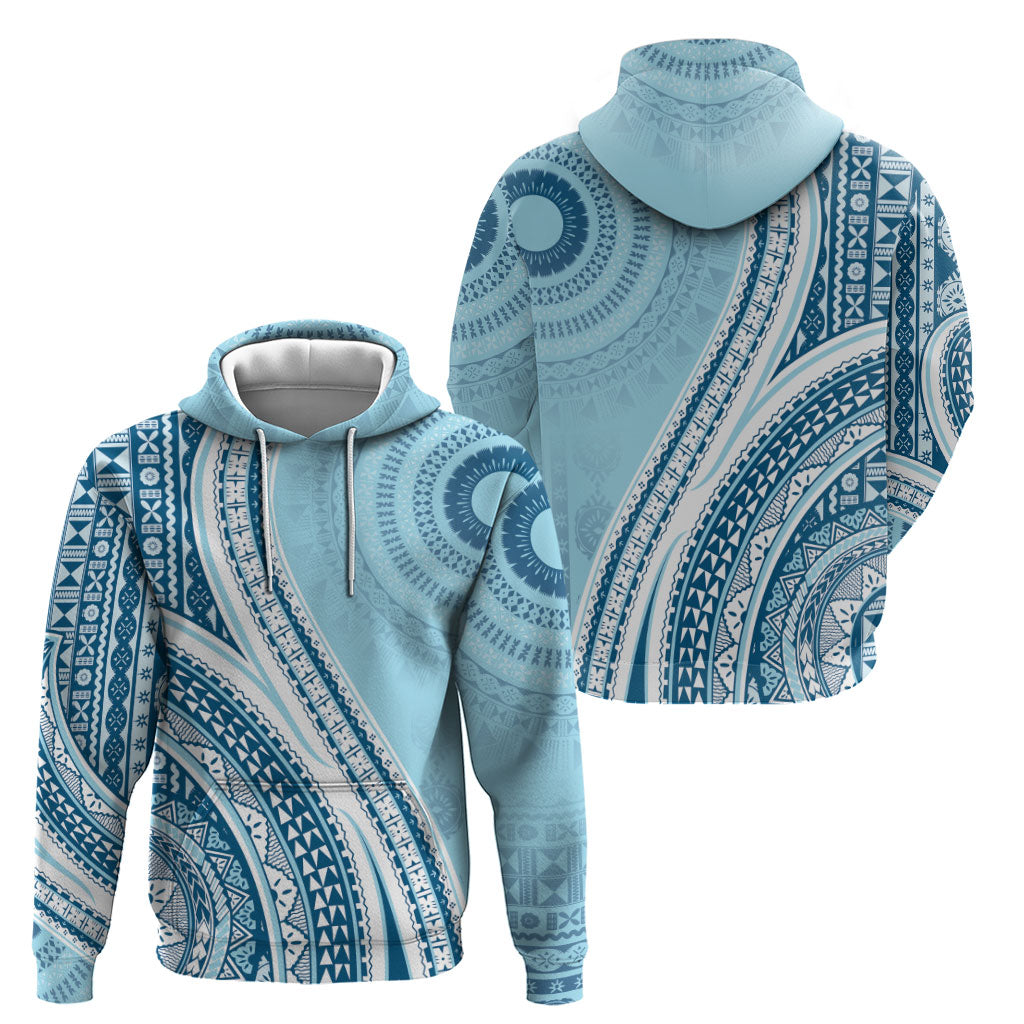 Bula Fiji Vintage Tapa Zip Hoodie Kaivity Masi Wave Motifs - Turquoise LT7 - Polynesian Pride