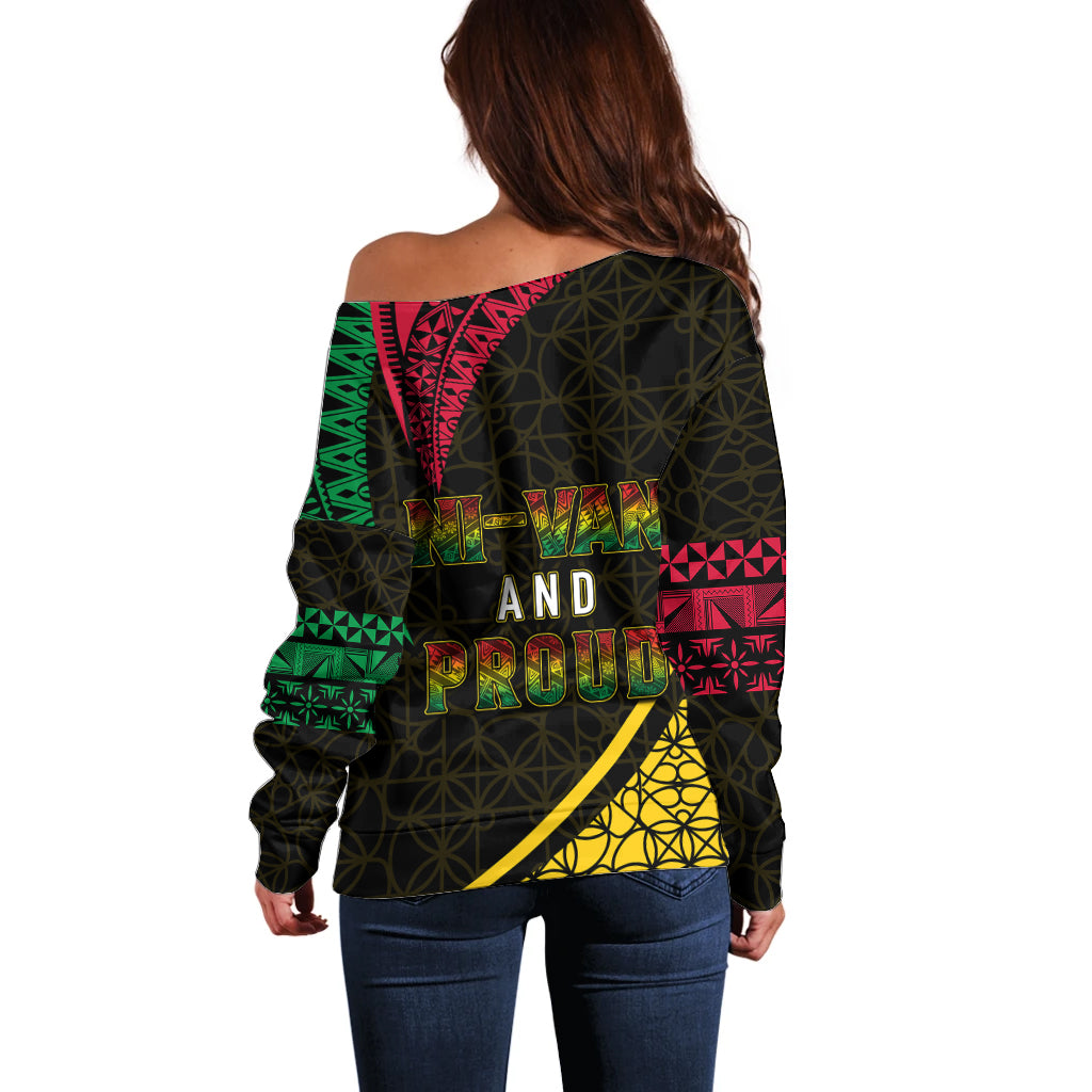Personalised Vanuatu Off Shoulder Sweater Melanesian Sand Drawing Mixed - Ni Van and Proud LT7 - Polynesian Pride