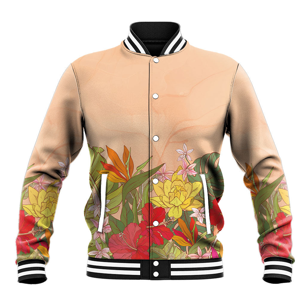 Mahalo Hawaii - Ka Pule a ka Haku Baseball Jacket Tropical Flowers LT7 Unisex Coral Pink - Polynesian Pride