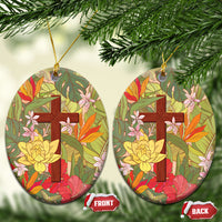 Mahalo Hawaii - Ka Pule a ka Haku Ceramic Ornament Tropical Flowers LT7 Oval Coral Pink - Polynesian Pride