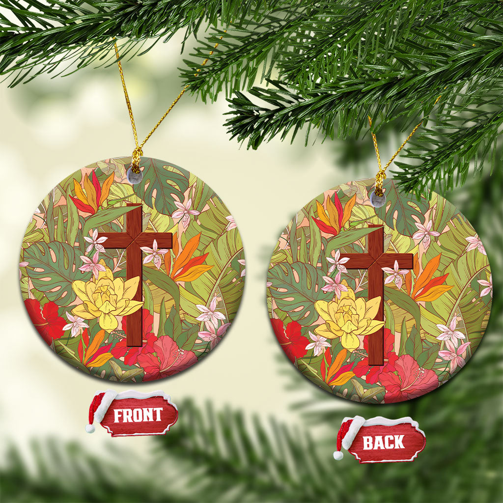 Mahalo Hawaii - Ka Pule a ka Haku Ceramic Ornament Tropical Flowers LT7 Circle Coral Pink - Polynesian Pride