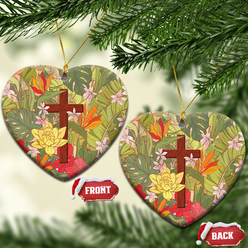 Mahalo Hawaii - Ka Pule a ka Haku Ceramic Ornament Tropical Flowers LT7 Heart Coral Pink - Polynesian Pride