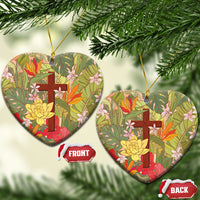 Mahalo Hawaii - Ka Pule a ka Haku Ceramic Ornament Tropical Flowers LT7 Heart Coral Pink - Polynesian Pride