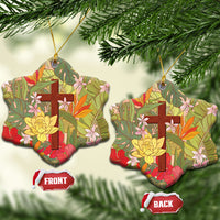 Mahalo Hawaii - Ka Pule a ka Haku Ceramic Ornament Tropical Flowers LT7 Snow Flake Coral Pink - Polynesian Pride