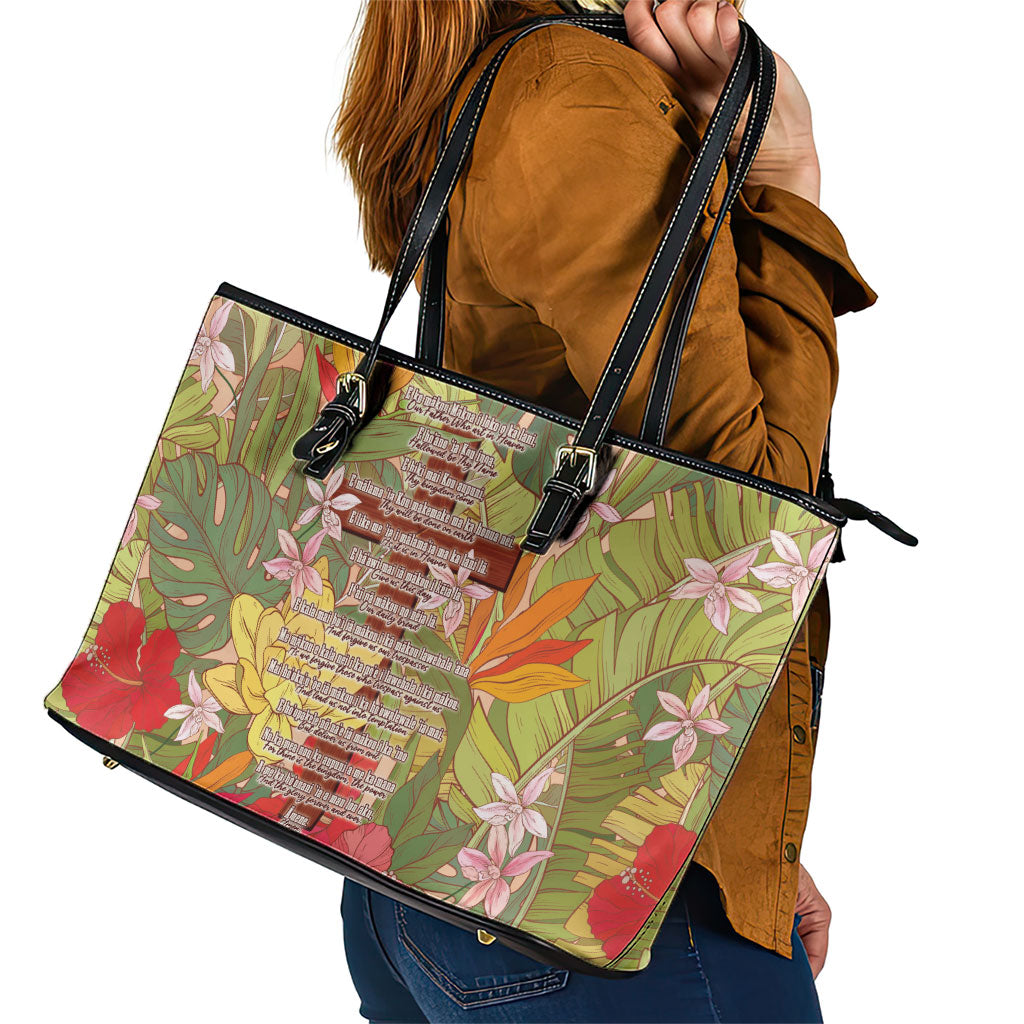 Mahalo Hawaii - Ka Pule a ka Haku Leather Tote Bag Tropical Flowers LT7 - Polynesian Pride