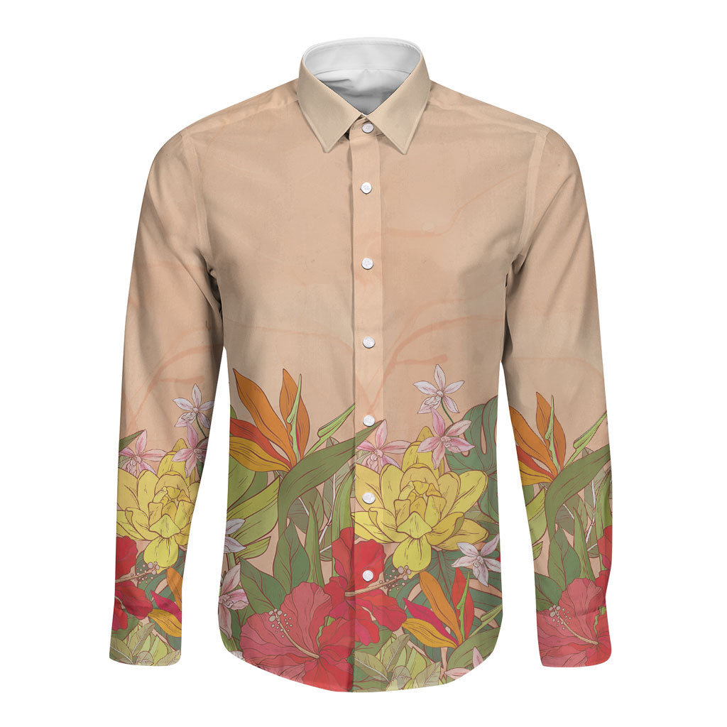 Mahalo Hawaii - Ka Pule a ka Haku Long Sleeve Button Shirt Tropical Flowers LT7 Unisex Coral Pink - Polynesian Pride