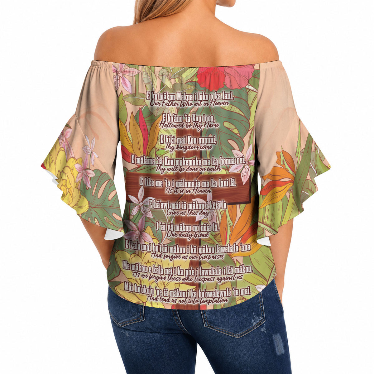 Mahalo Hawaii - Ka Pule a ka Haku Off Shoulder Wrap Waist Top Tropical Flowers LT7 - Polynesian Pride